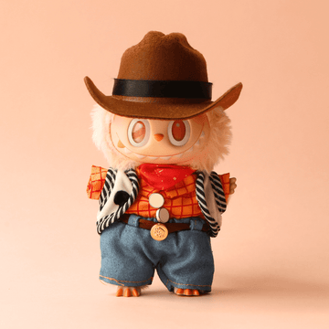 Toy Cowboy Set – 5-Piece Western Outfit with Hat, Shirt, Vest, Jeans & Scarf for Labubu