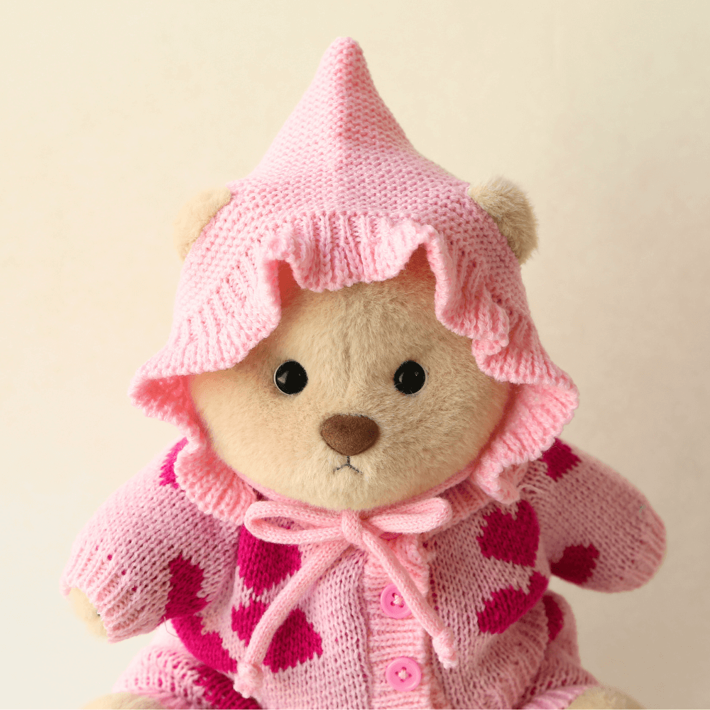 Nubi Teddy Bear with Sweetheart Knit Set | Handmade Jointed Stuffed Bear