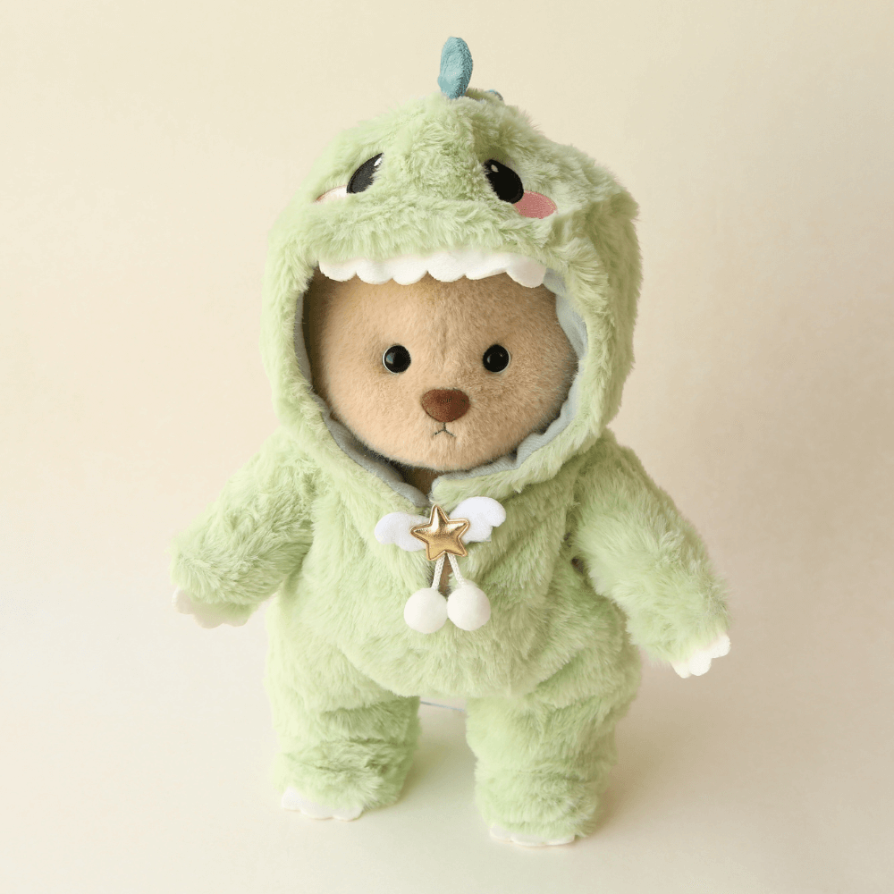 Nubi Teddy Bear with Green Dinosaur Outfit | Handmade Jointed Stuffed Bear