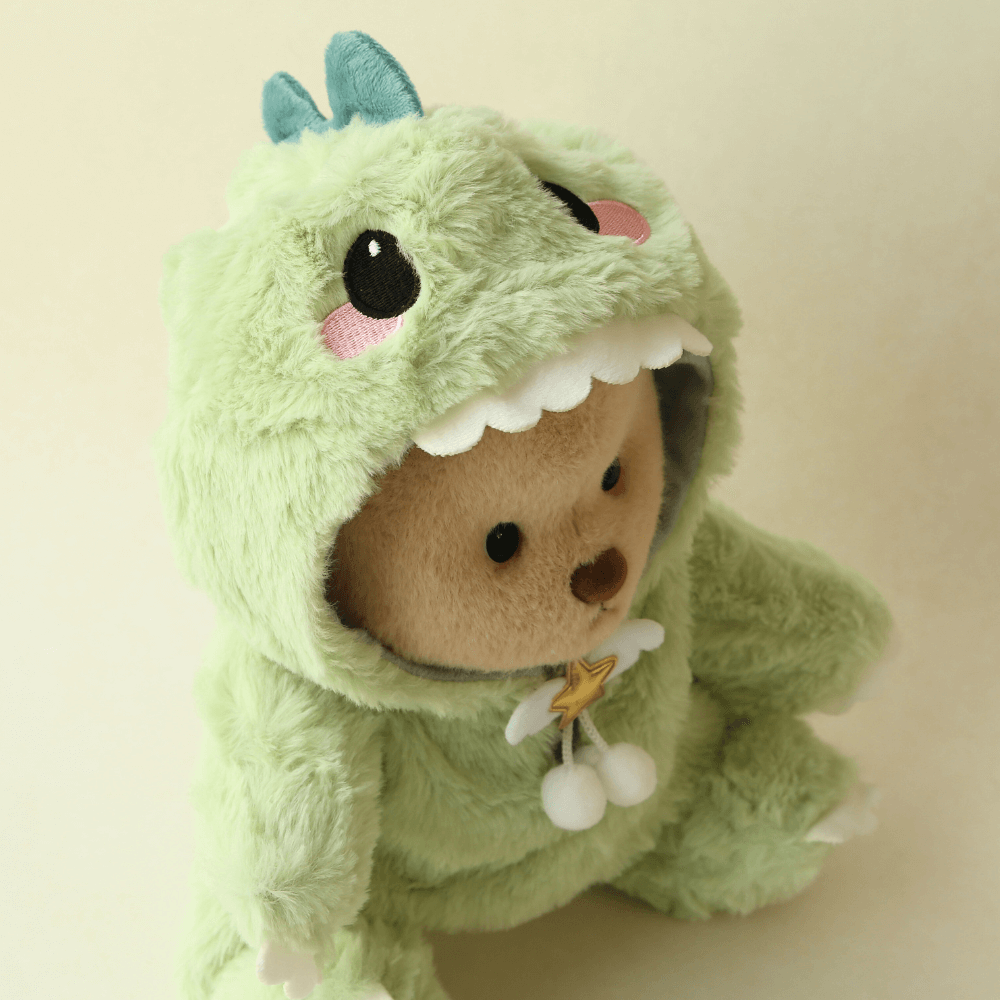 Nubi Teddy Bear with Green Dinosaur Outfit | Handmade Jointed Stuffed Bear