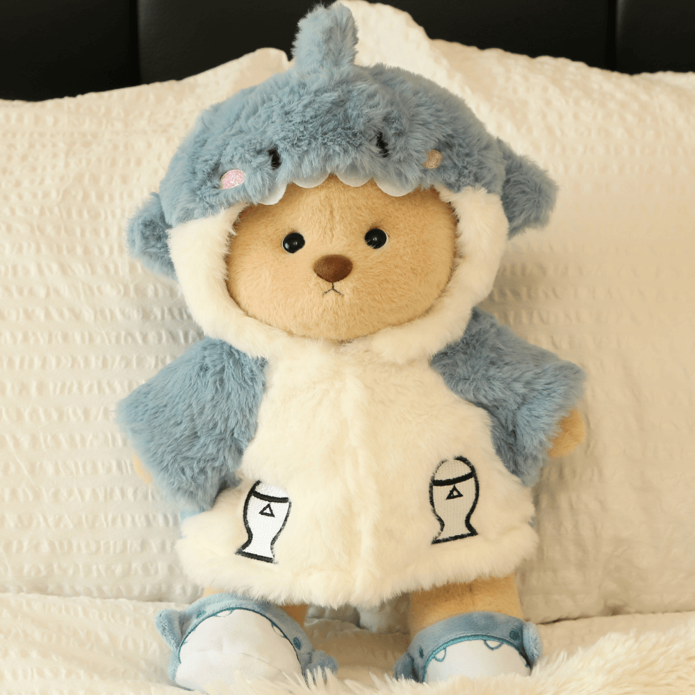 Nubi Teddy Bear with Blue Shark Outfit | Handmade Jointed Stuffed Bear