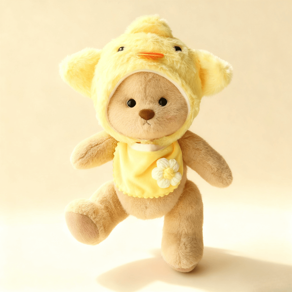 Nubi Teddy Bear with Plush Chick Outfit | Handmade Jointed Stuffed Bear