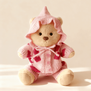 Nubi Teddy Bear with Sweetheart Knit Set | Handmade Jointed Stuffed Bear