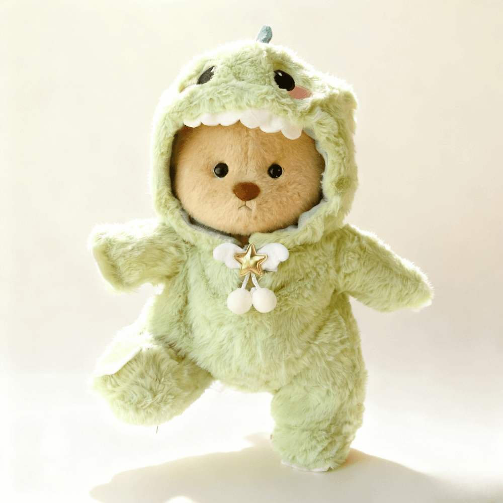 Nubi Teddy Bear with Green Dinosaur Outfit | Handmade Jointed Stuffed Bear