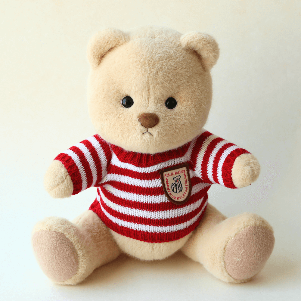 Cozy Red & White Stripe Sweater| Handmade Jointed Stuffed Bear