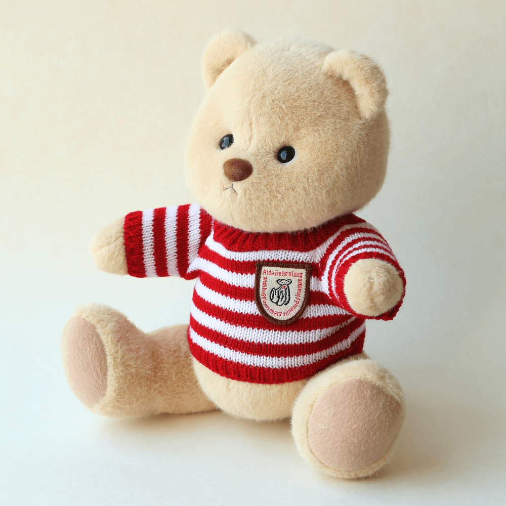Cozy Red & White Stripe Sweater| Handmade Jointed Stuffed Bear