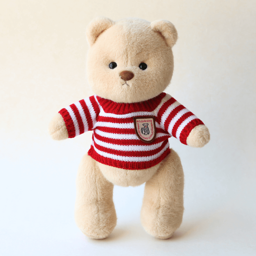 Cozy Red & White Stripe Sweater| Handmade Jointed Stuffed Bear