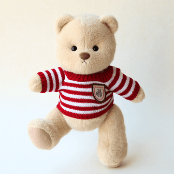 Cozy Red & White Stripe Sweater| Handmade Jointed Stuffed Bear