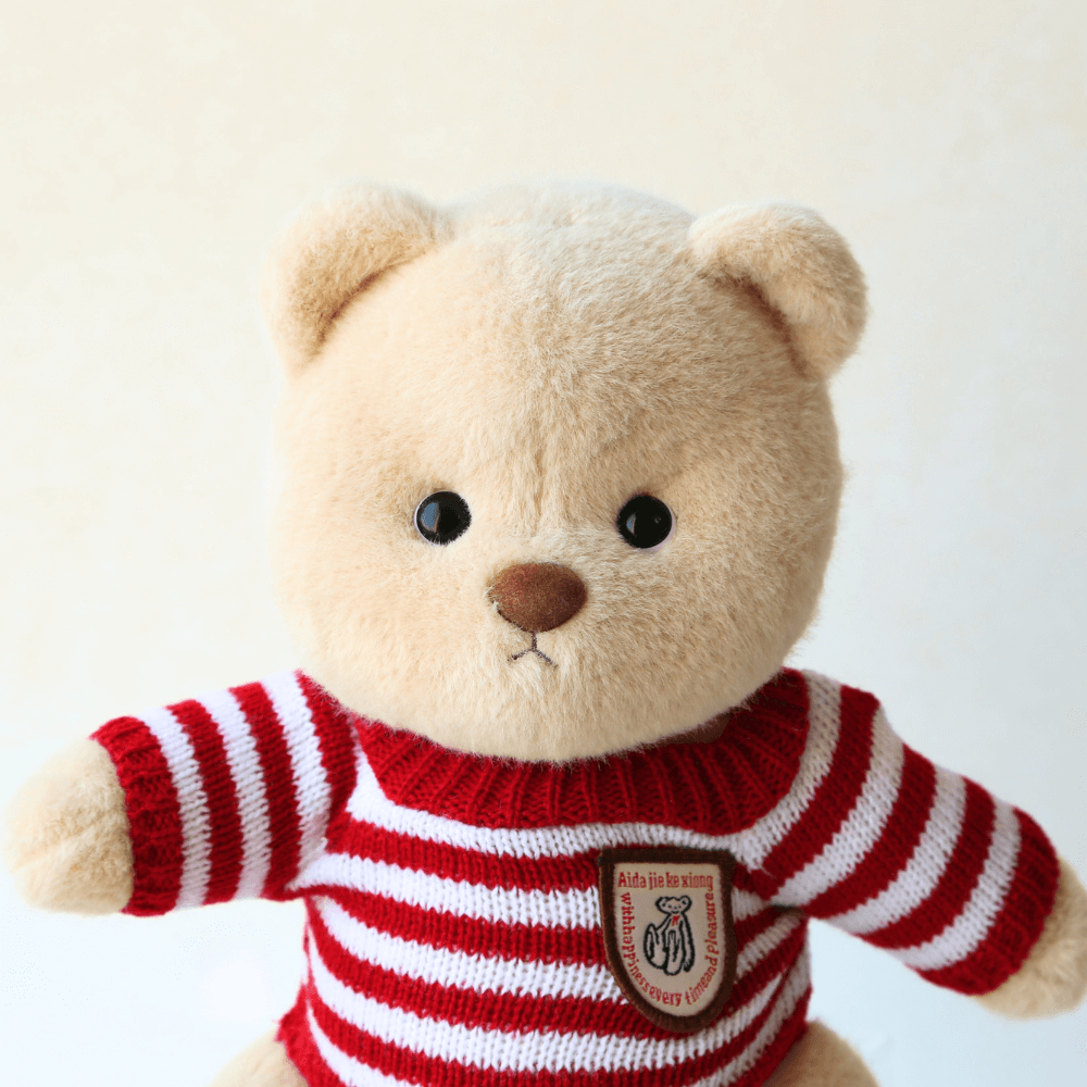 Cozy Red & White Stripe Sweater| Handmade Jointed Stuffed Bear