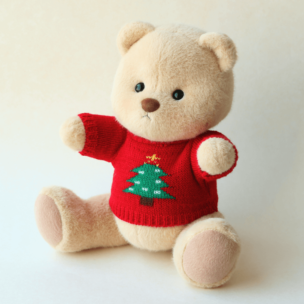 Red Christmas Tree Sweater| Handmade Jointed Stuffed Bear