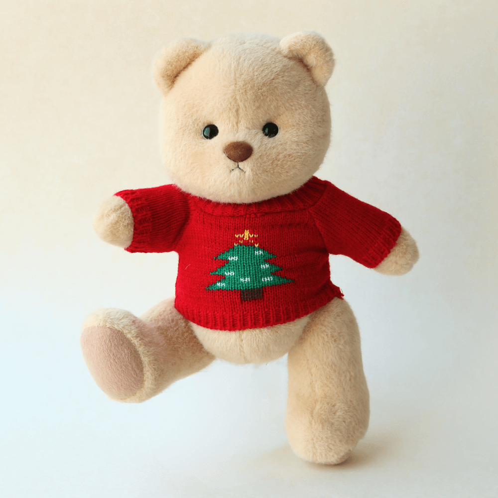 Red Christmas Tree Sweater| Handmade Jointed Stuffed Bear