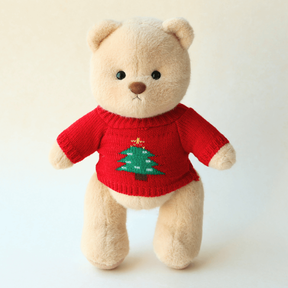 Red Christmas Tree Sweater| Handmade Jointed Stuffed Bear