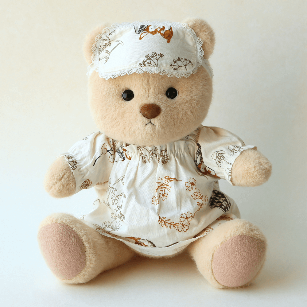 Beige Cartoon Nightgown with Eye Mask| Handmade Jointed Stuffed Bear