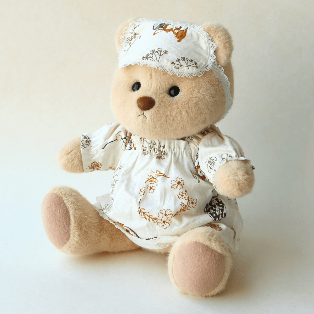 Beige Cartoon Nightgown with Eye Mask| Handmade Jointed Stuffed Bear