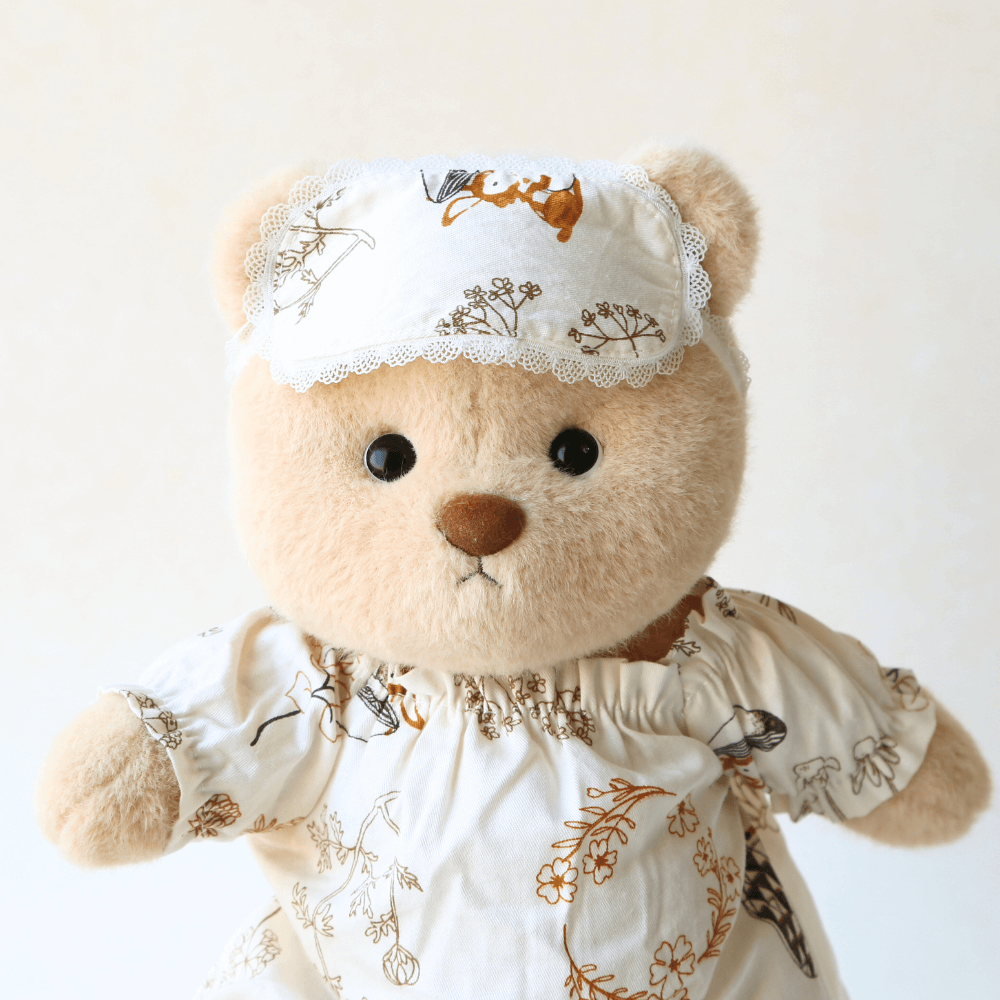 Beige Cartoon Nightgown with Eye Mask| Handmade Jointed Stuffed Bear