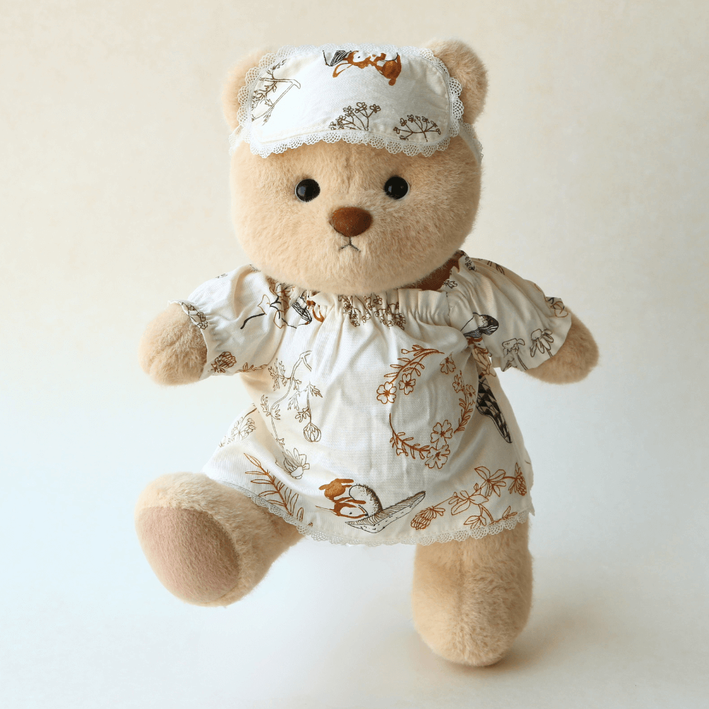 Beige Cartoon Nightgown with Eye Mask| Handmade Jointed Stuffed Bear