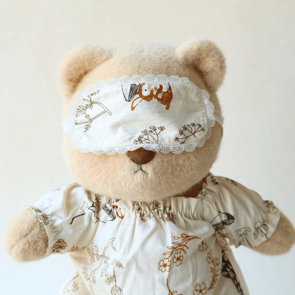 Beige Cartoon Nightgown with Eye Mask| Handmade Jointed Stuffed Bear