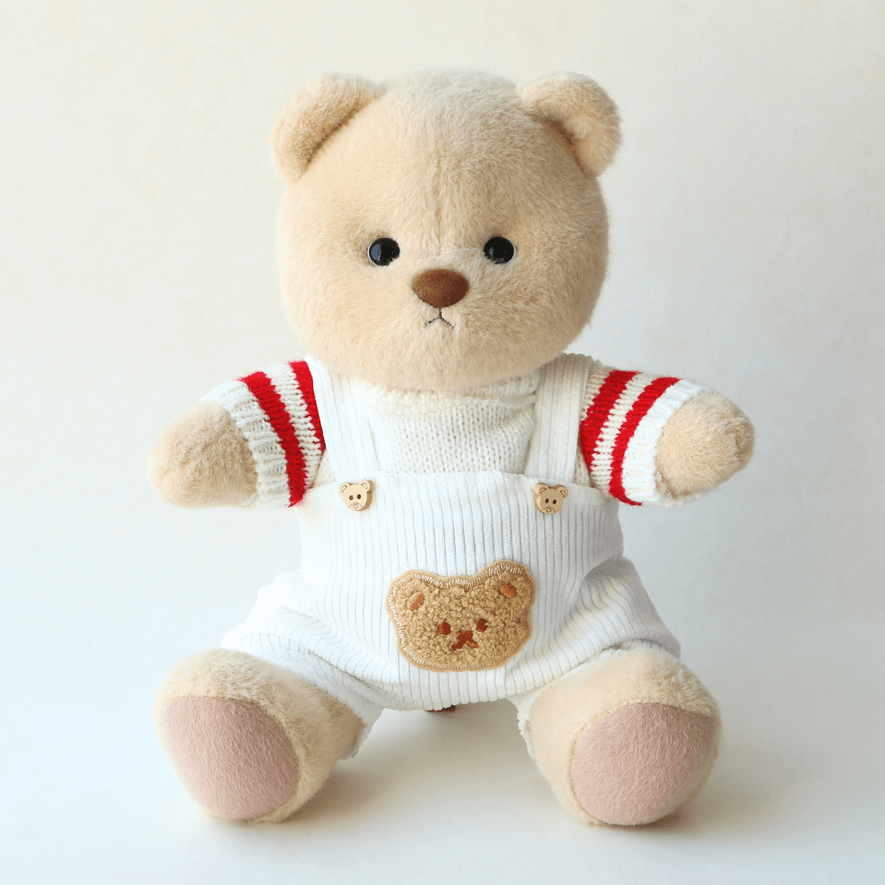 Candy Stripe Sweater with White Dungarees| Handmade Jointed Stuffed Bear