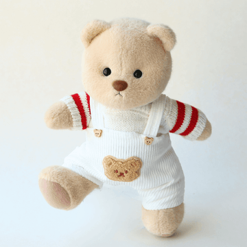 Candy Stripe Sweater with White Dungarees| Handmade Jointed Stuffed Bear