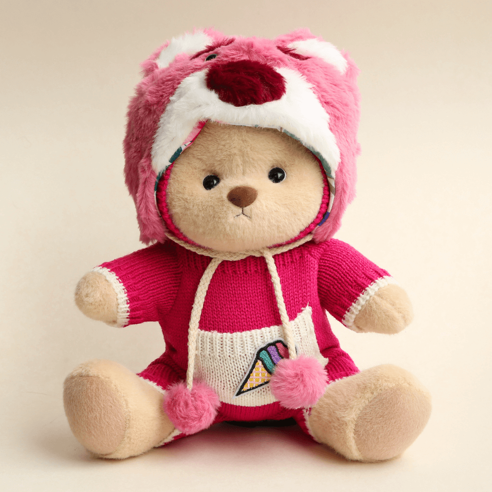 Nubi Teddy Bear with Strawberry Bear Outfit | Handmade Jointed Stuffed Bear