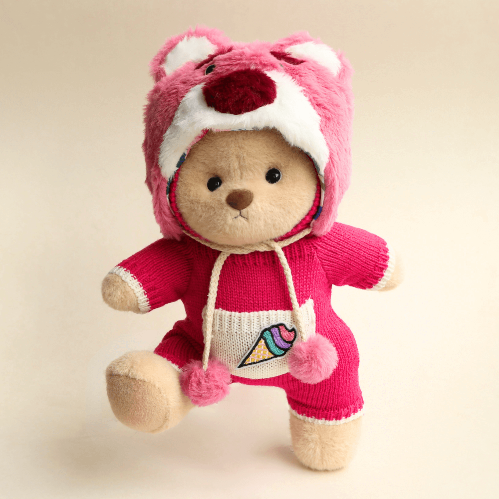 Nubi Teddy Bear with Strawberry Bear Outfit | Handmade Jointed Stuffed Bear