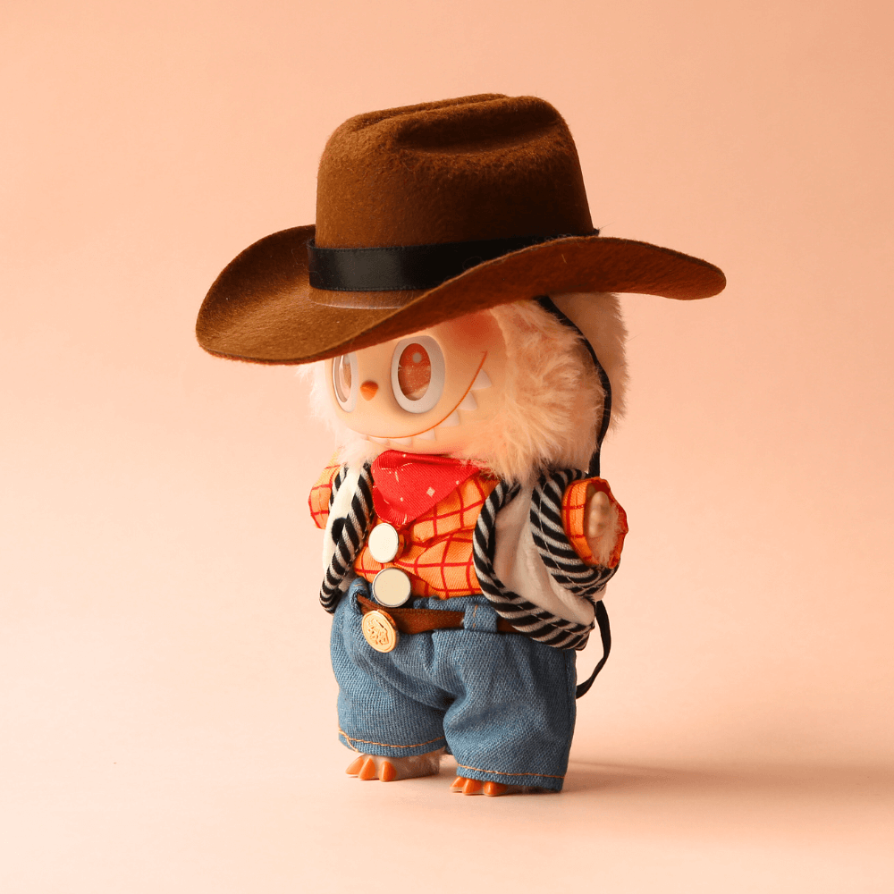 Toy Cowboy Set – 5-Piece Western Outfit with Hat, Shirt, Vest, Jeans & Scarf for Labubu