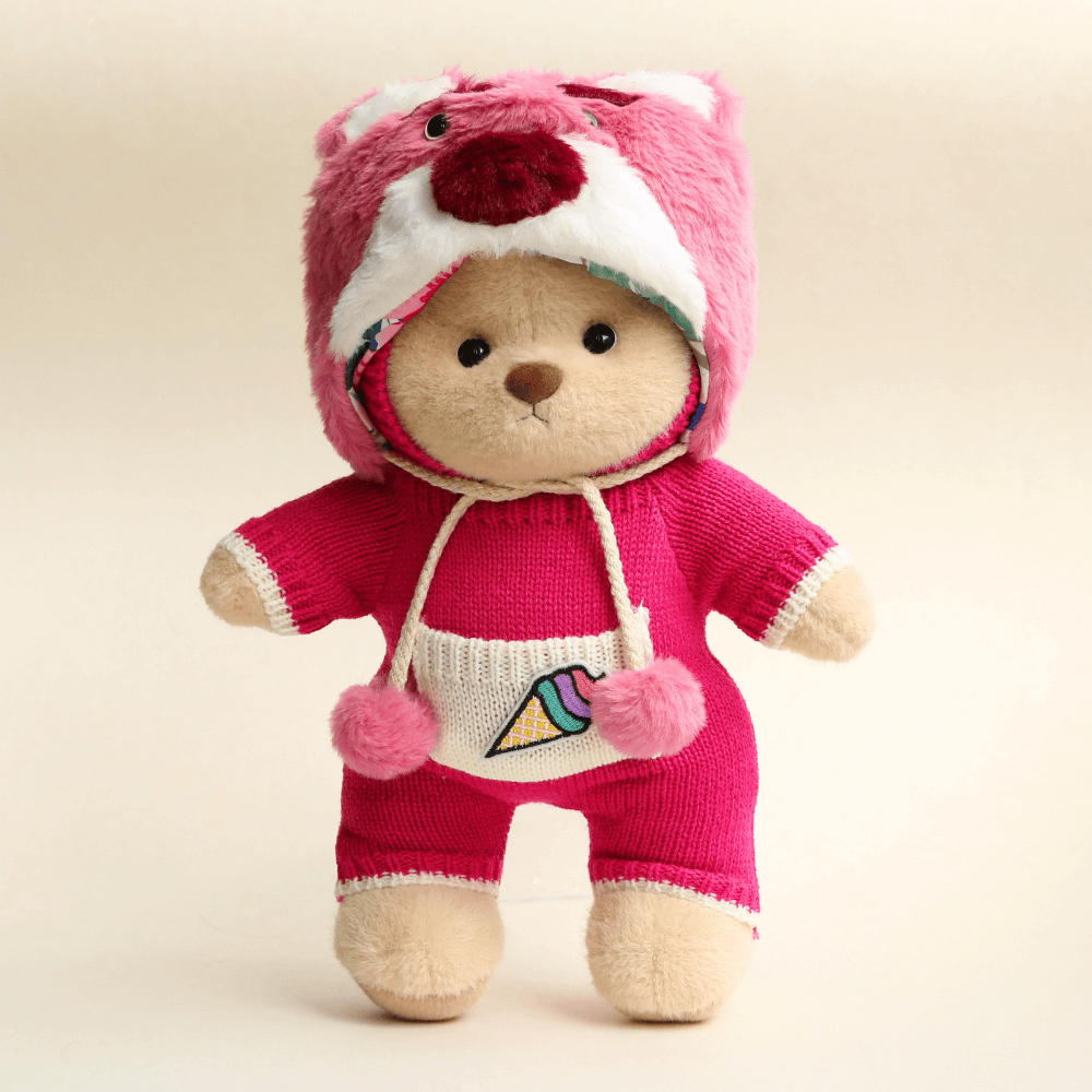 Nubi Teddy Bear with Strawberry Bear Outfit | Handmade Jointed Stuffed Bear