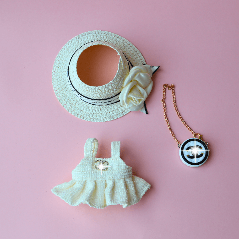 Elegant Straw Hat Set 3-Piec - (Bag Included) Labubu Clothes