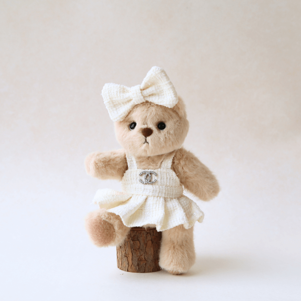 Nubi Teddy Bear Keychain & Mini Luxe Dress with Bow - 6 Inches (Bear Included)
