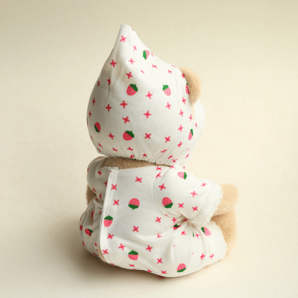 Nubi Teddy Bear with Strawberry Pajamas | Handmade Jointed Stuffed Bear