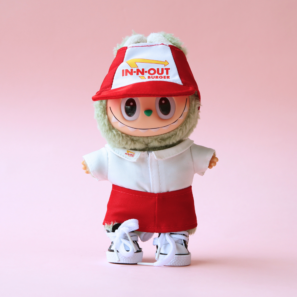 Boobulo? In-N-Out  Uniform 4-Piece Apron Outfit with Hat & Top for Labubu 