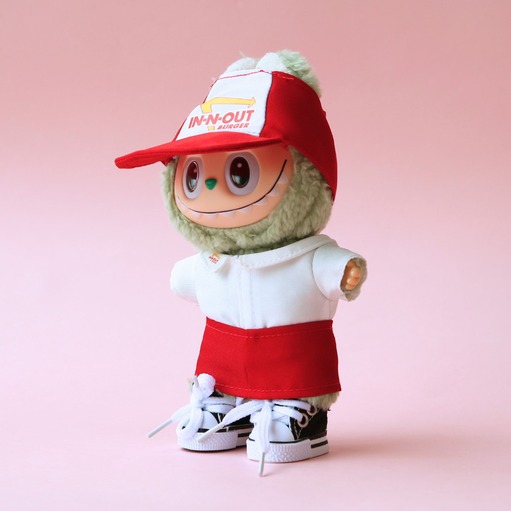 Boobulo? In-N-Out  Uniform 4-Piece Apron Outfit with Hat & Top for Labubu 