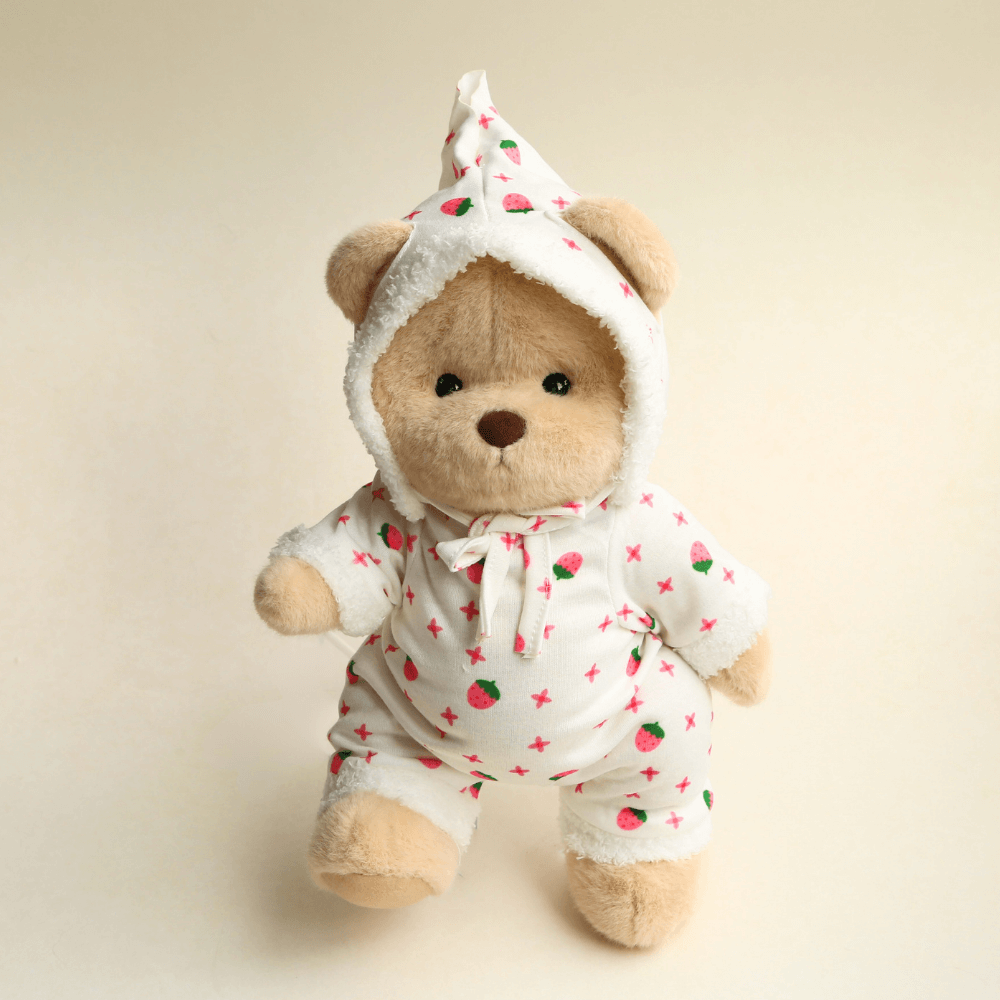Nubi Teddy Bear with Strawberry Pajamas | Handmade Jointed Stuffed Bear