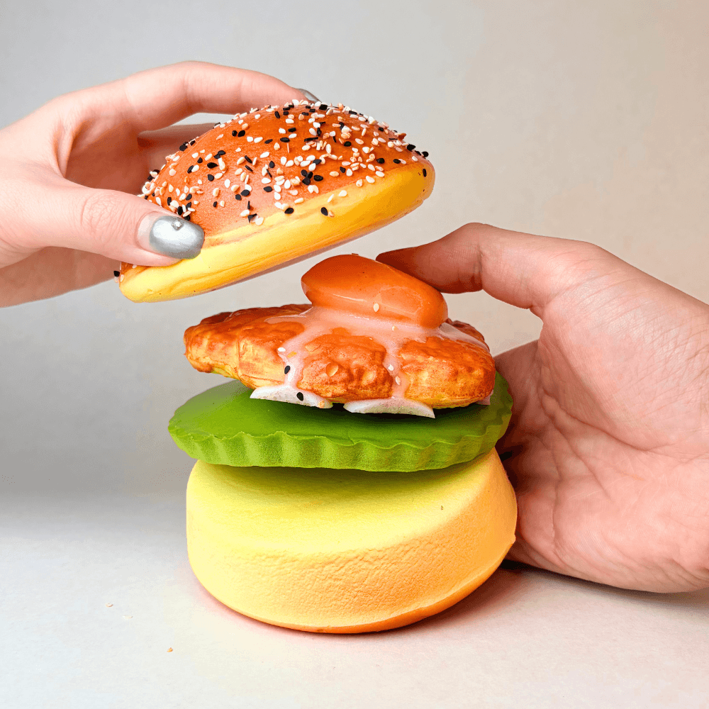 Peel-Apart Burger Squishy – Slow Rising & Soft packaging