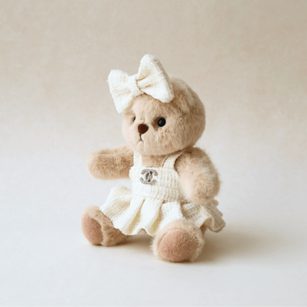 Nubi Teddy Bear Keychain & Mini Luxe Dress with Bow - 6 Inches (Bear Included)