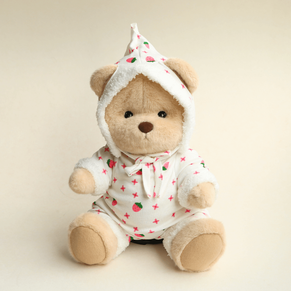 Nubi Teddy Bear with Strawberry Pajamas | Handmade Jointed Stuffed Bear