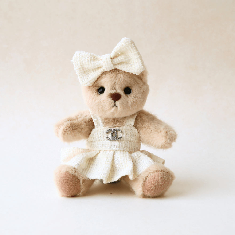 Nubi Teddy Bear Keychain & Mini Luxe Dress with Bow - 6 Inches (Bear Included)