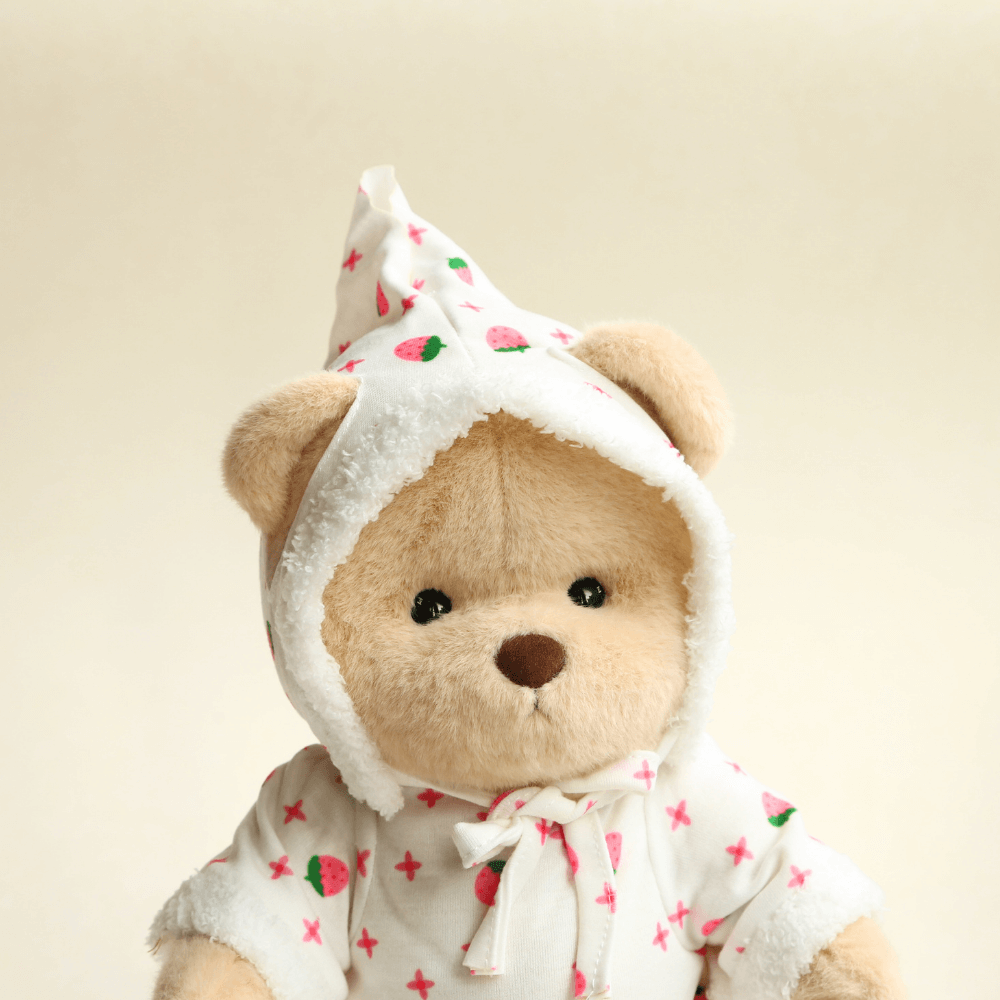 Nubi Teddy Bear with Strawberry Pajamas | Handmade Jointed Stuffed Bear