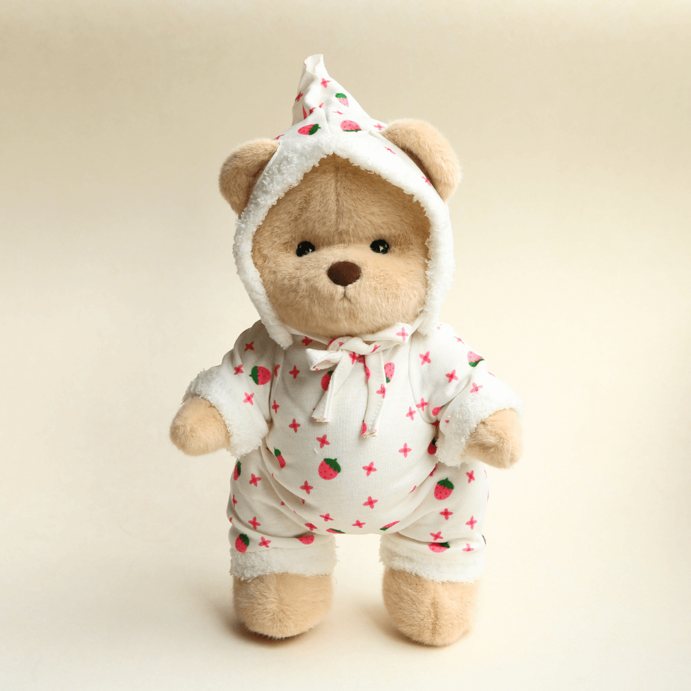 Nubi Teddy Bear with Strawberry Pajamas | Handmade Jointed Stuffed Bear