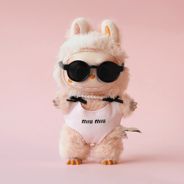 Coastal MIUMIU Set – 3-Piece Swim Look with Swimsuit, Necklace & Shades, Labubu Clothes