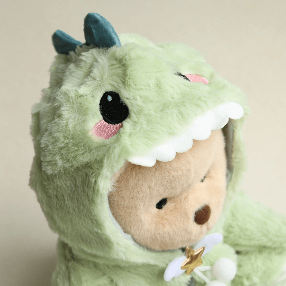 Nubi Teddy Bear with Green Dinosaur Outfit | Handmade Jointed Stuffed Bear