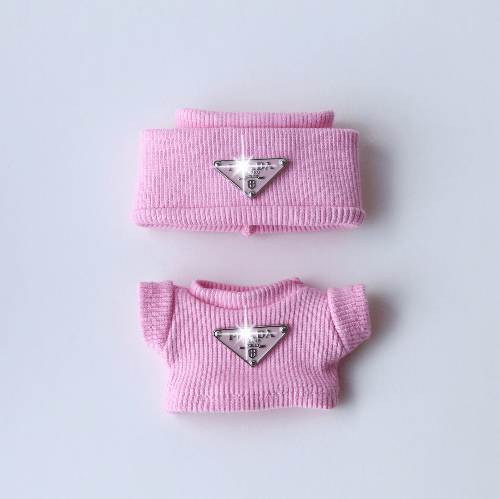 Pink P-Style Top & Hat Set - Labubu Fashion Clothes (Metallic Logo)