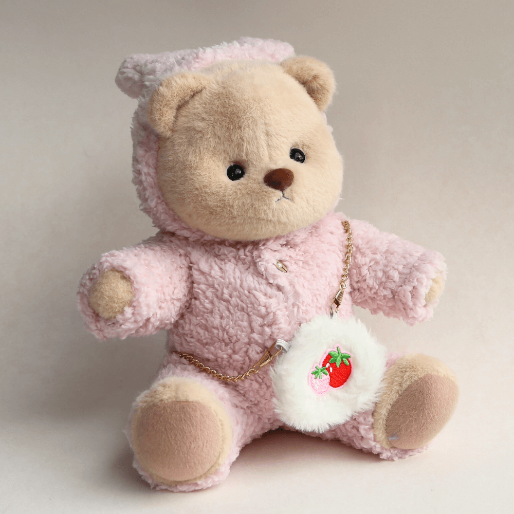 Nubi Teddy Bear with Strawberry Bunny Outfit | Handmade Jointed Stuffed Bear