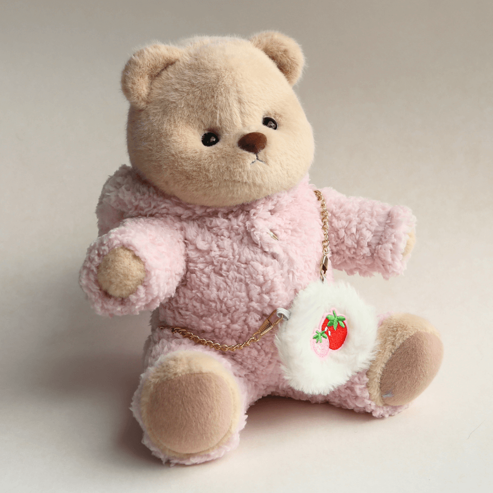 Nubi Teddy Bear with Strawberry Bunny Outfit | Handmade Jointed Stuffed Bear