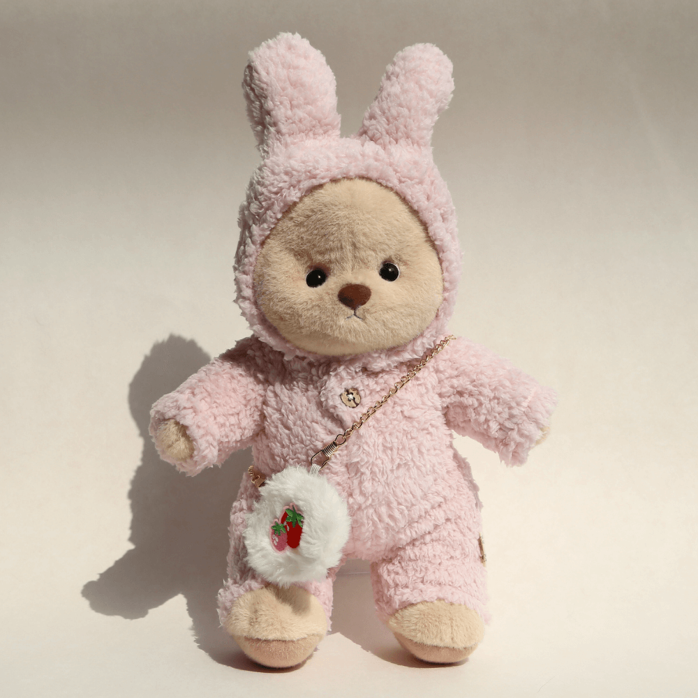 Nubi Teddy Bear with Strawberry Bunny Outfit | Handmade Jointed Stuffed Bear