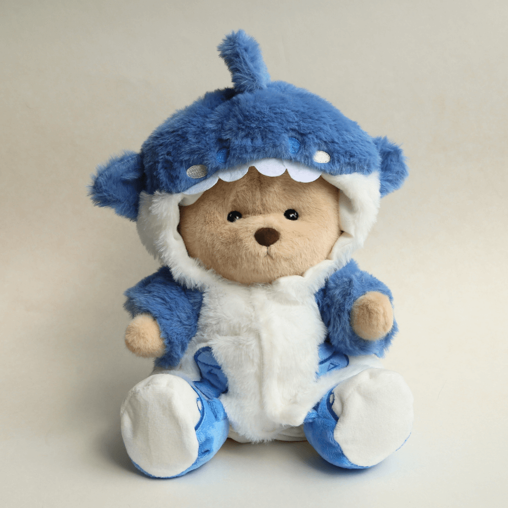 Nubi Teddy Bear with Blue Shark Outfit | Handmade Jointed Stuffed Bear