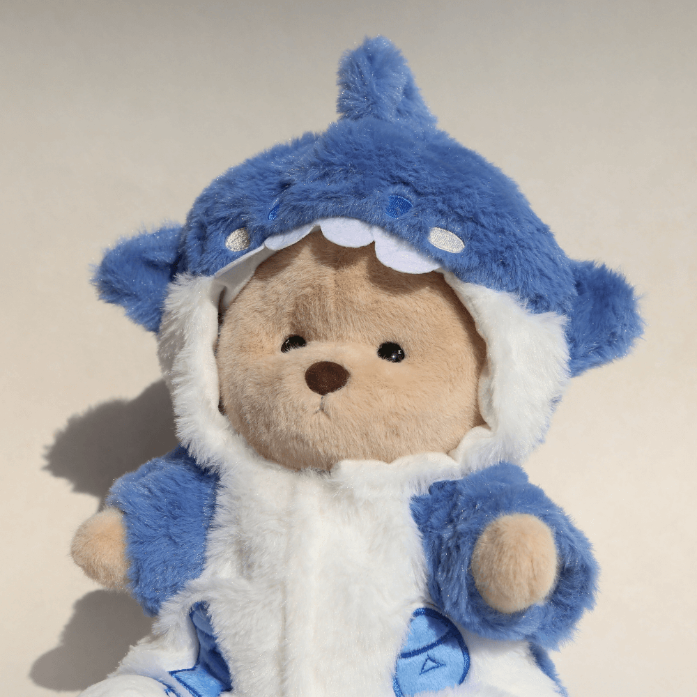 Nubi Teddy Bear with Blue Shark Outfit | Handmade Jointed Stuffed Bear