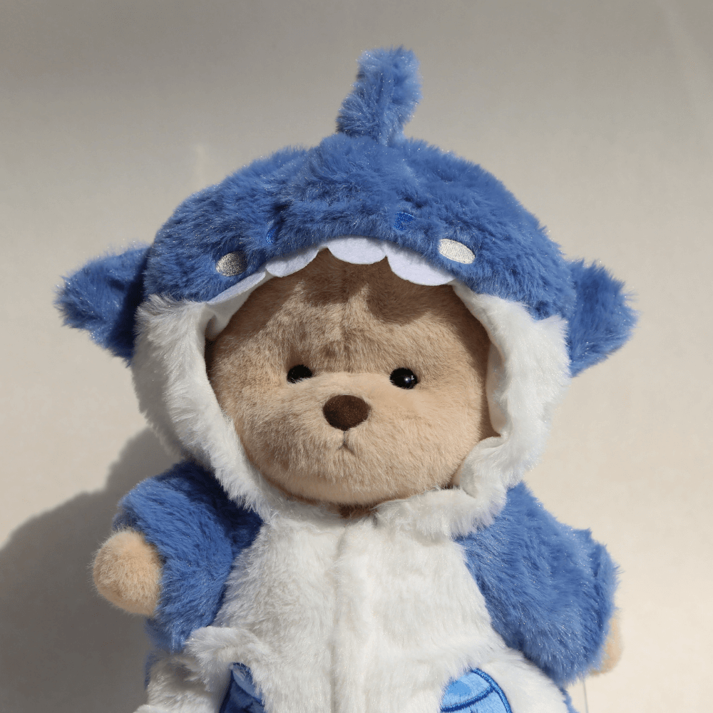 Nubi Teddy Bear with Blue Shark Outfit | Handmade Jointed Stuffed Bear