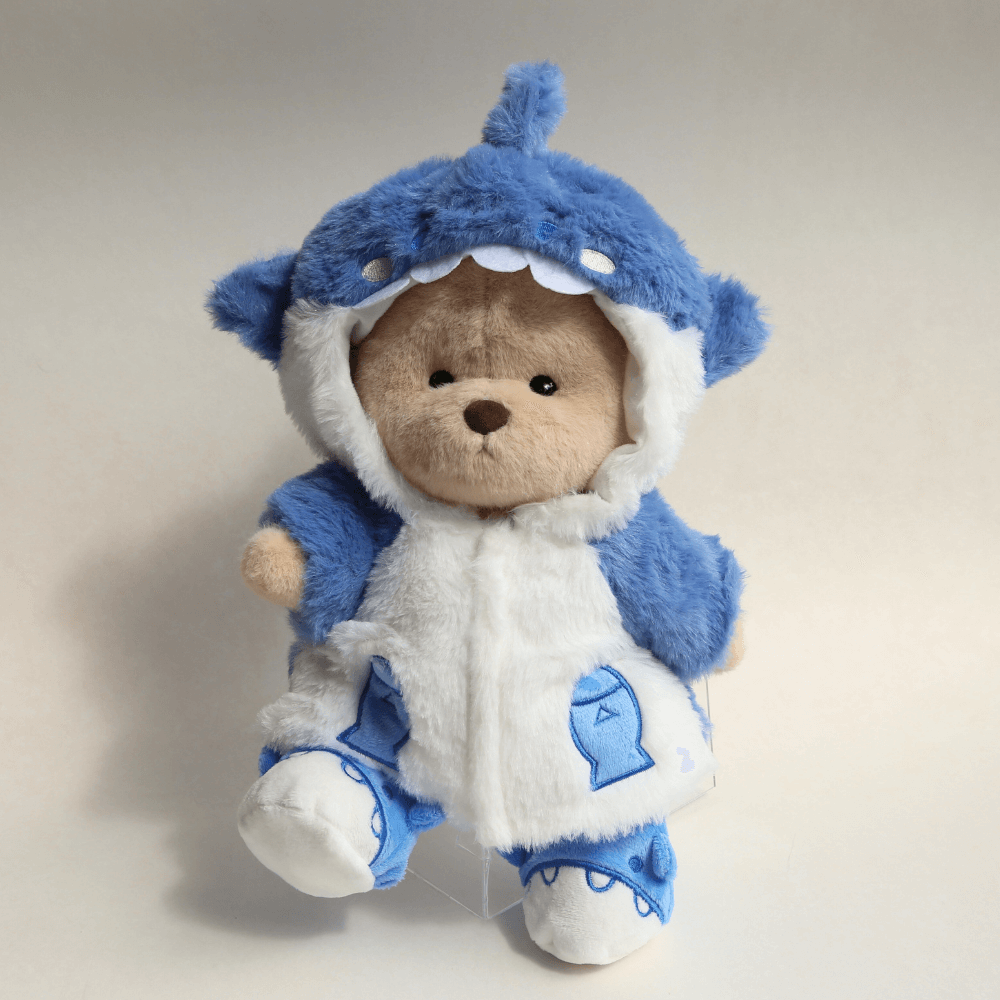 Nubi Teddy Bear with Blue Shark Outfit | Handmade Jointed Stuffed Bear