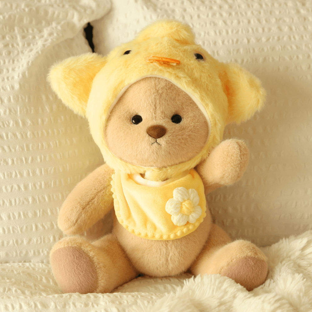 Nubi Teddy Bear with Plush Chick Outfit | Handmade Jointed Stuffed Bear
